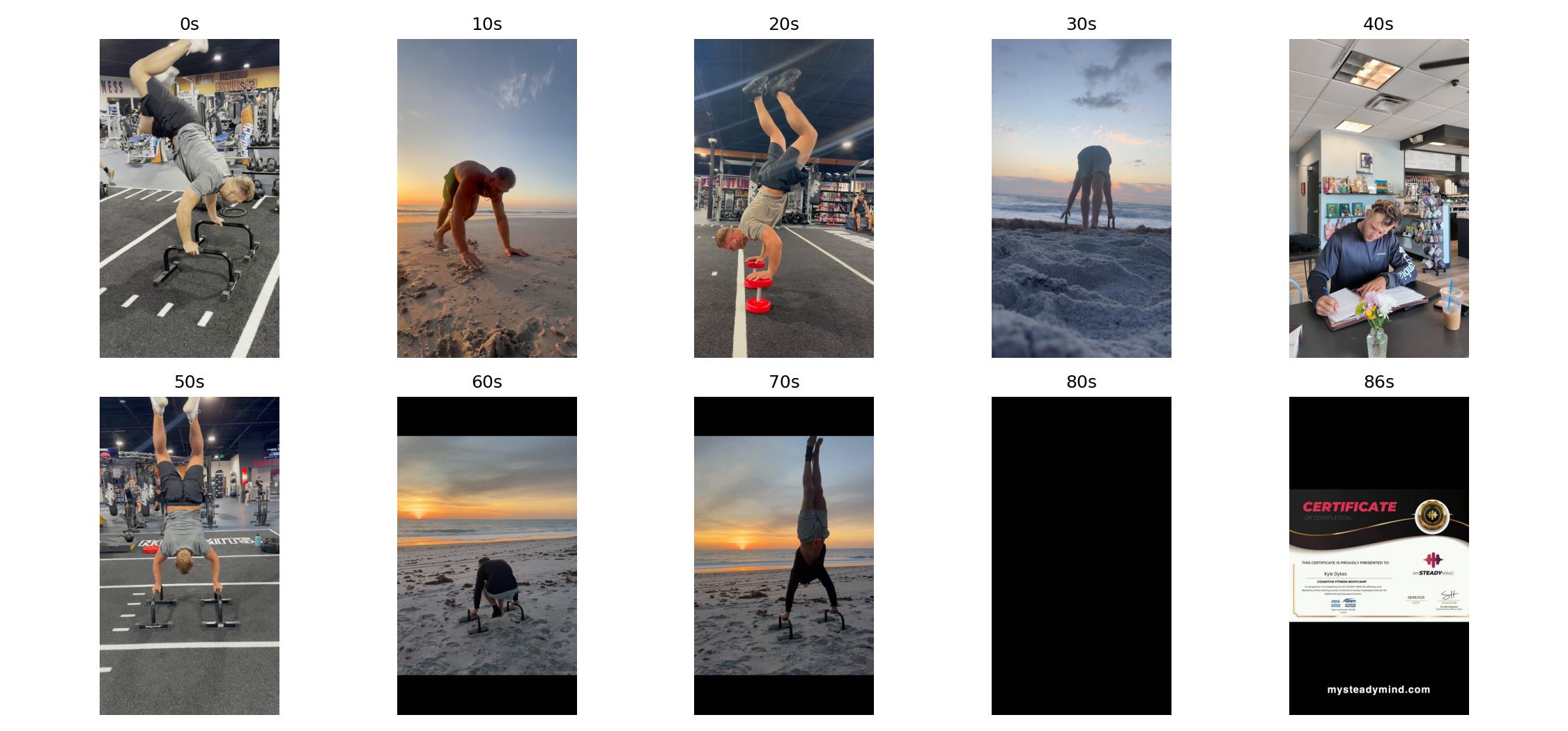 Snapshots from Kyle's training and beach movement video